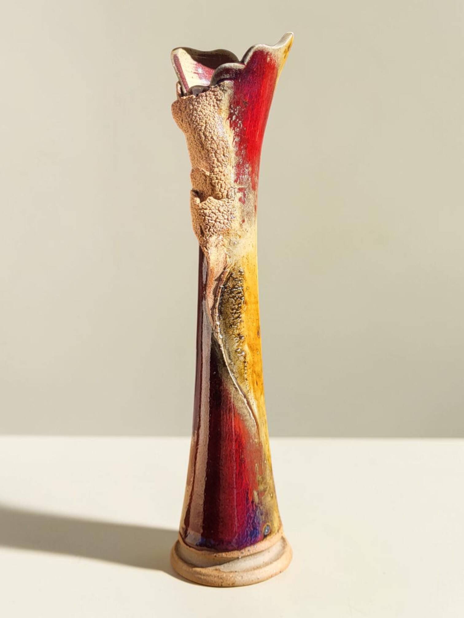 Glazed stoneware single-flower vase, signed Potelune, La Borne.