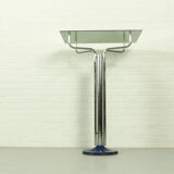 Console vintage chromée avec plateau en verre – design moderniste des années 1970