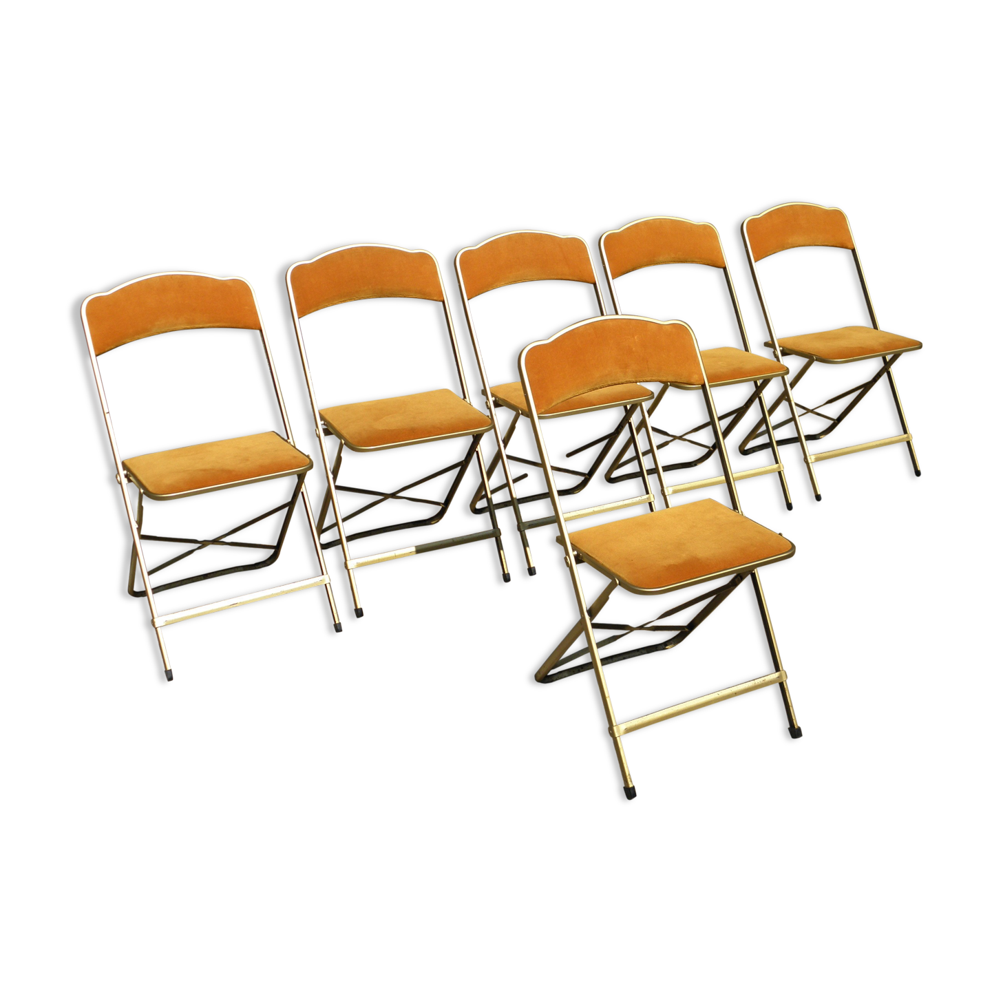 Lot de 6 chaises pliantes en velours et métal doré