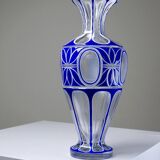 Pair of small crystal vases "overlay" cut with antique blue and white enamel