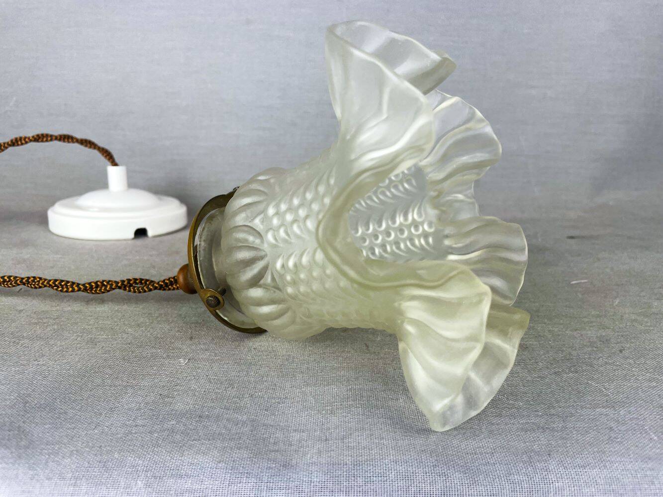 French mid century frosted glass tulip hanging lamp, 1950s