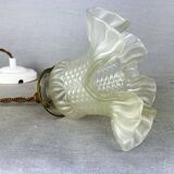 French mid century frosted glass tulip hanging lamp, 1950s