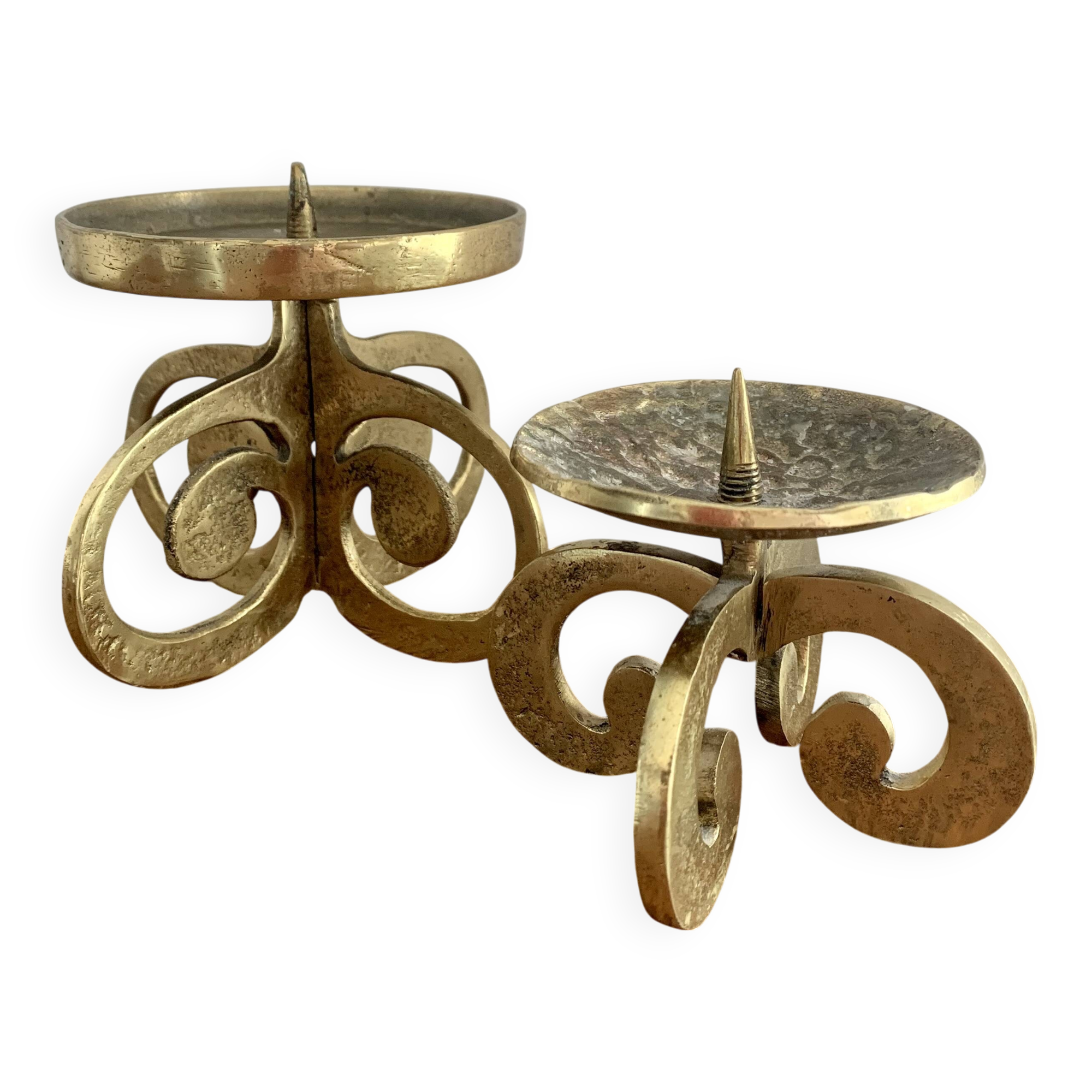 Set of 2 brutalist bronze candleholders, 1970s
