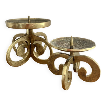 Set of 2 brutalist bronze candleholders, 1970s