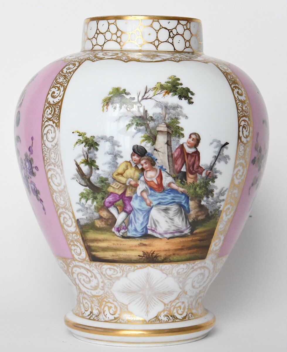 Pair of covered Dresden porcelain vases from Helena Wolfsohn's studio