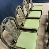 Ensemble de 8 chaises bistrot Baumann Argos bois et tissu vert années 80 France