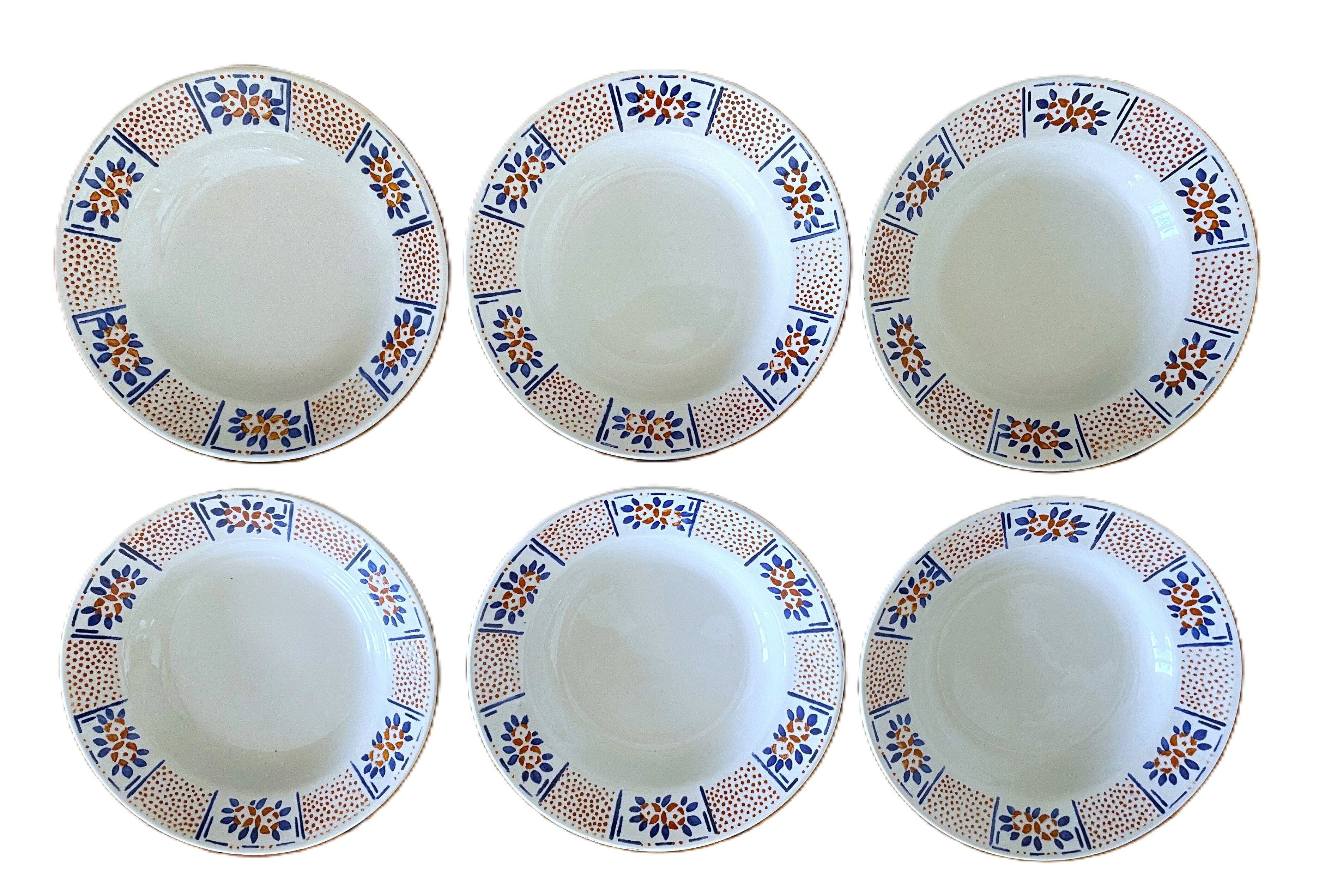 6 antique deep plates in Gien earthenware