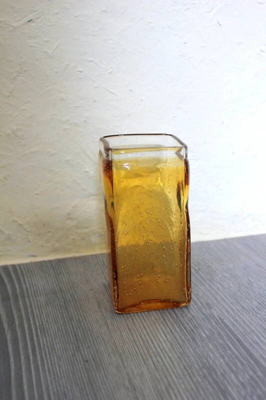 Vintage amber bubble glass vase from the 1960s, Scandinavian.