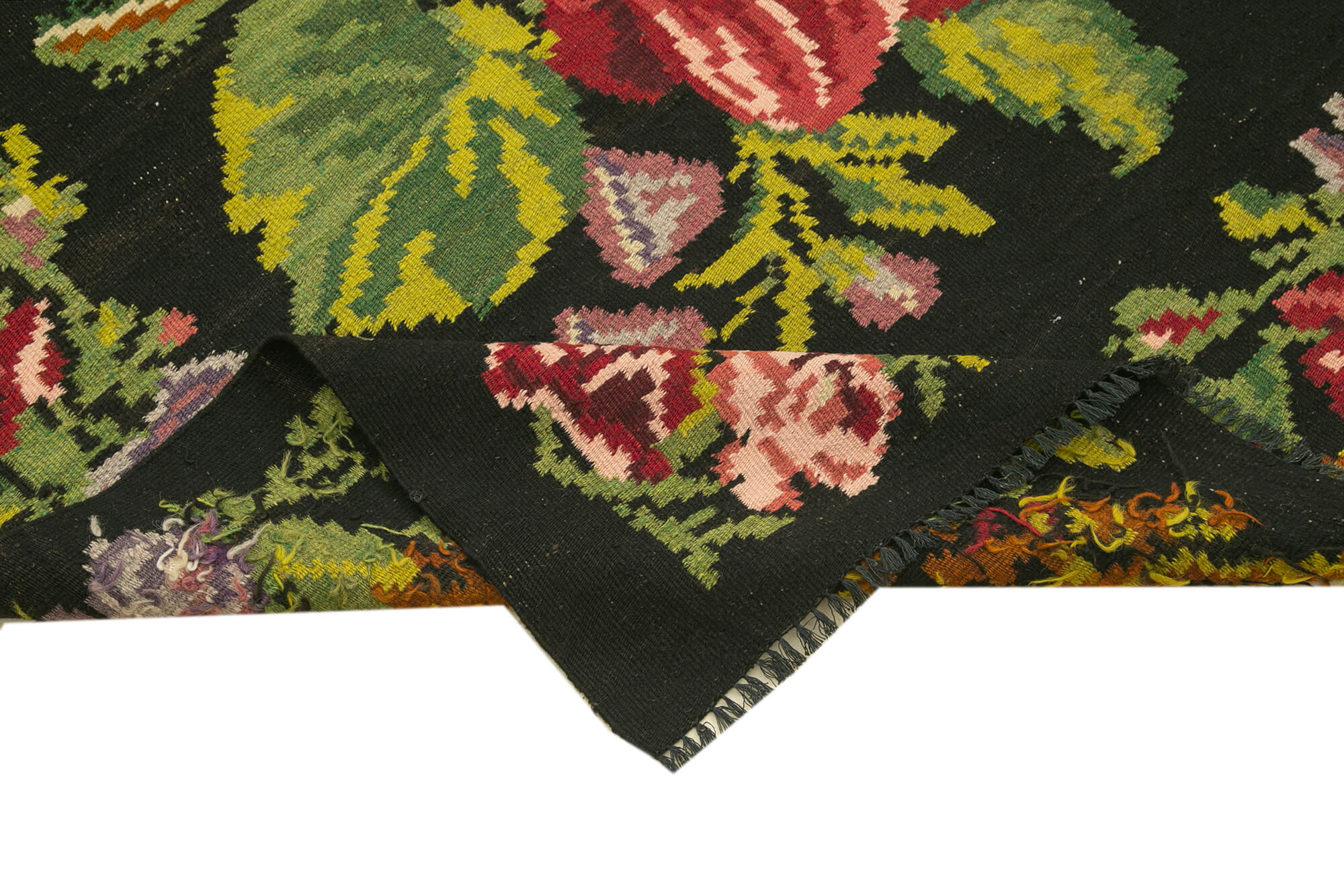 Handwoven Vintage Bessarabian Black Kilim 184 cm x 530 cm - 23392