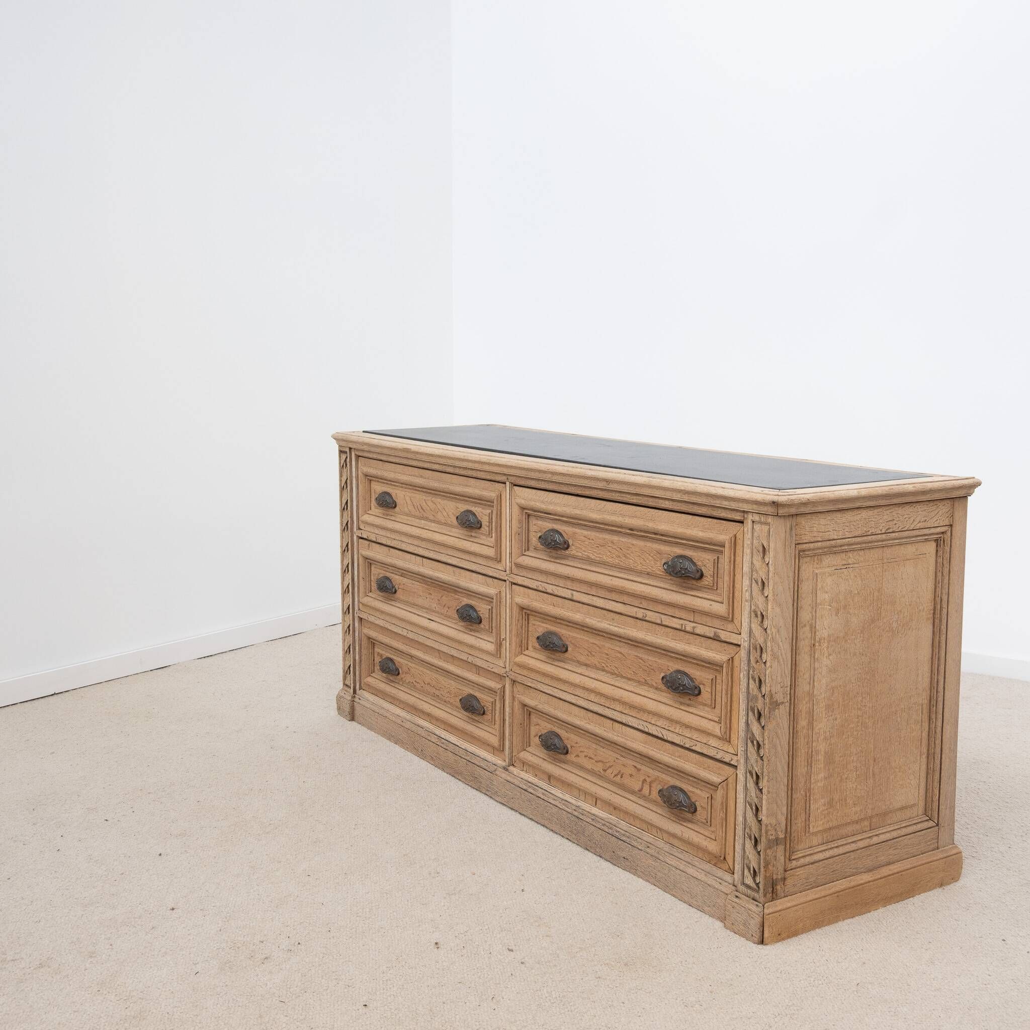 Trade cabinet with drawers in oak and blue stone – early 20th century