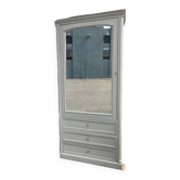 Greige oak hosiery cupboard with beaded mirror door