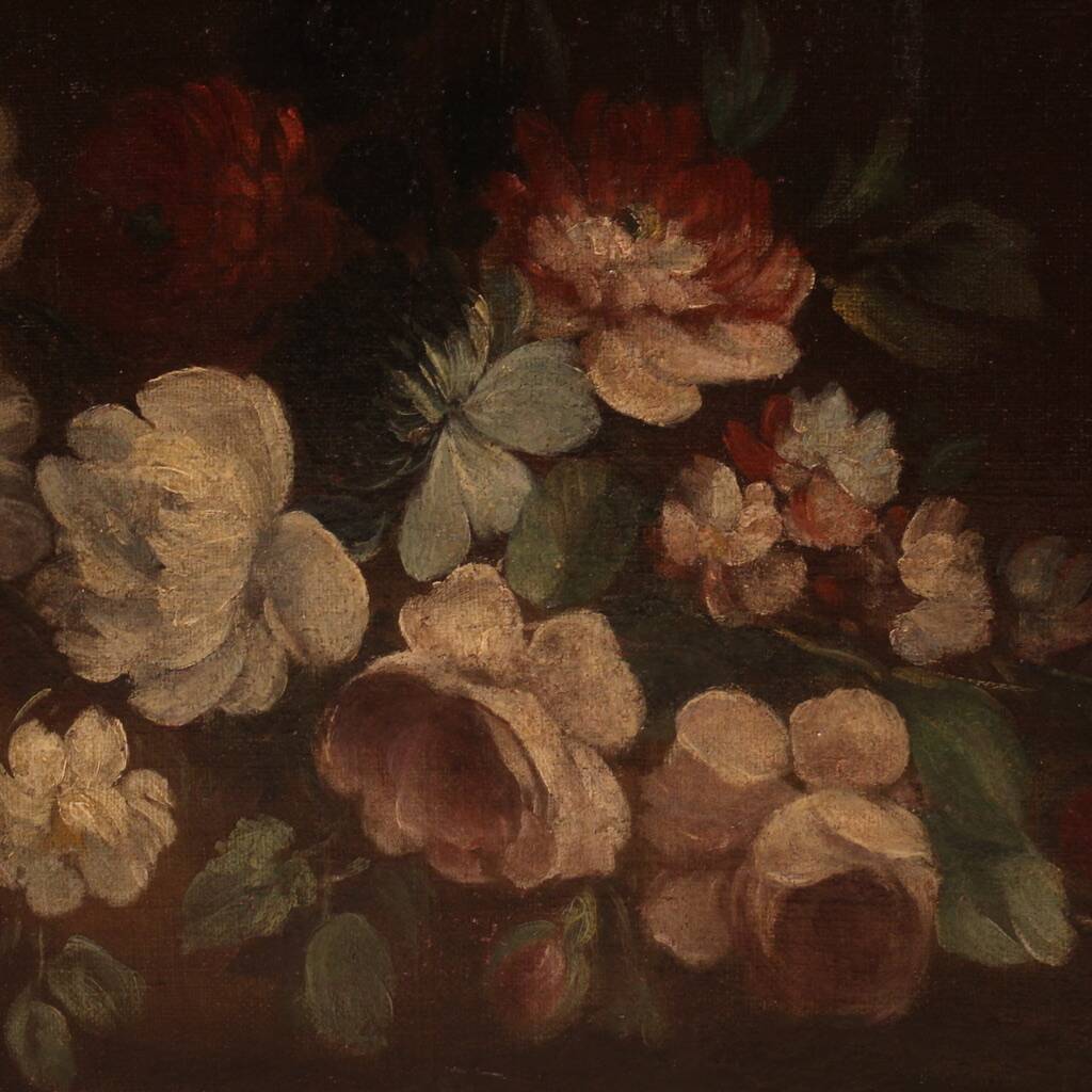 Peinture italienne antique nature morte aux fleurs du XVIIIe siècle