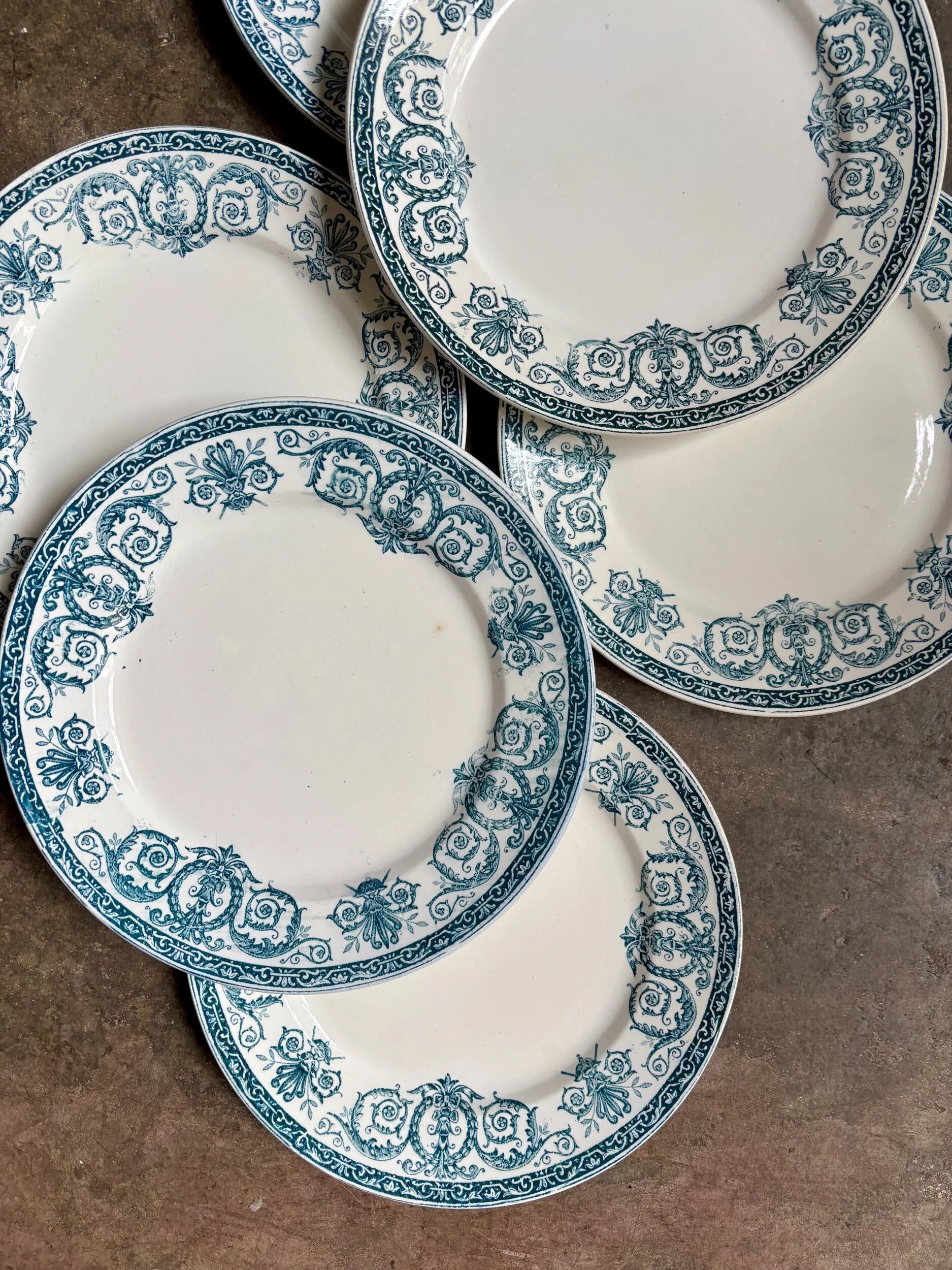 6 flat plates Léon Graves in ironstone, "Marie-Louise" service.