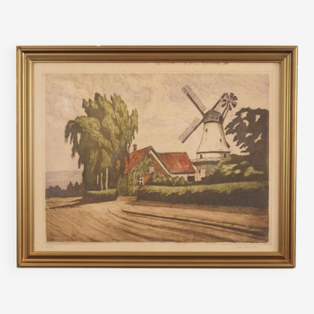 Painting „The Windmill”, Scandinavian design, 1970s