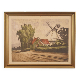 Painting „The Windmill”, Scandinavian design, 1970s