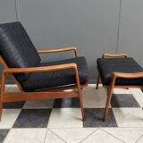 Arne Wahl Iversen Danish Teak chair for Komfort Denmark with Ottoman 1960s