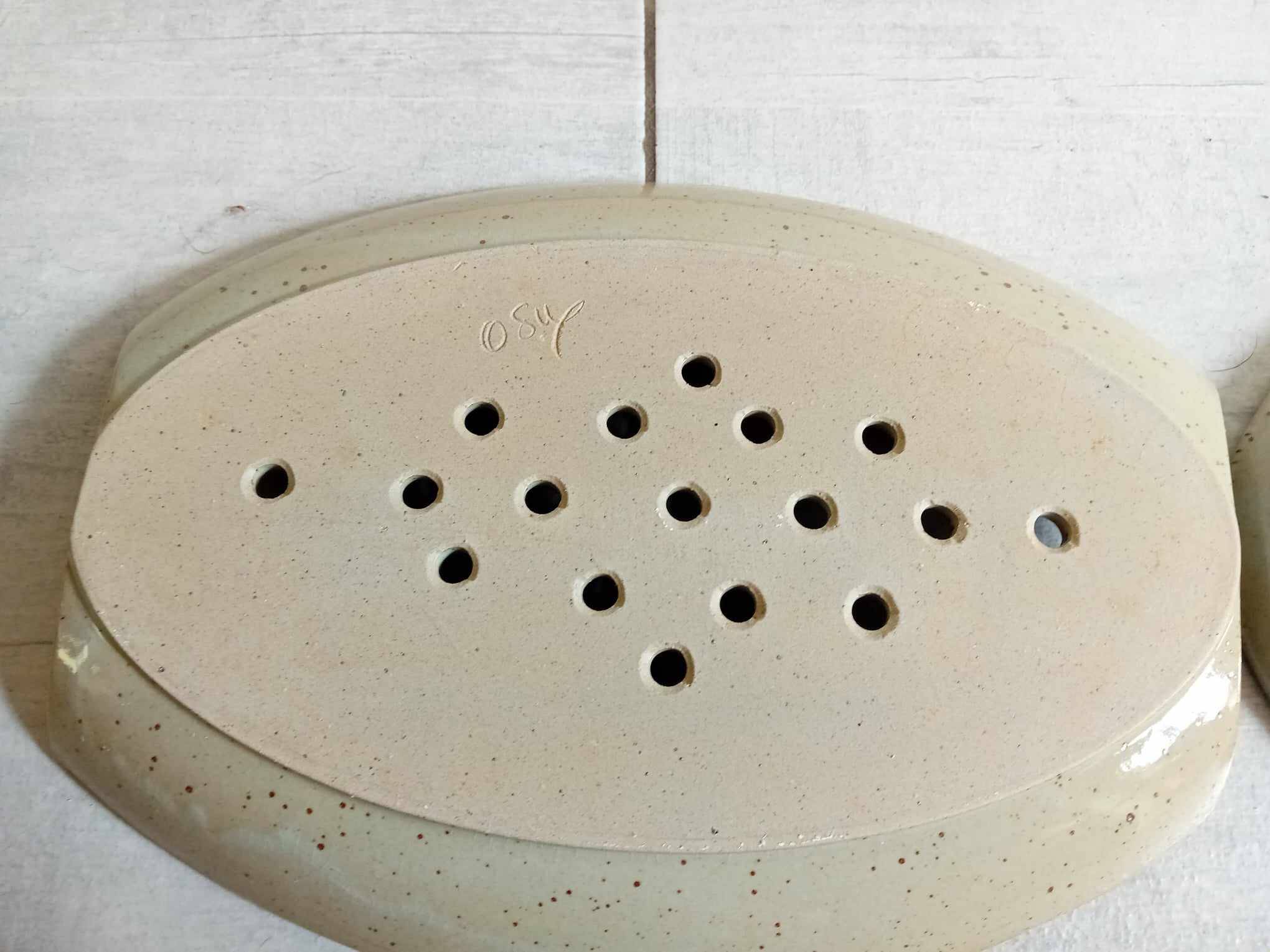 Asparagus dish in glazed stoneware signed osul