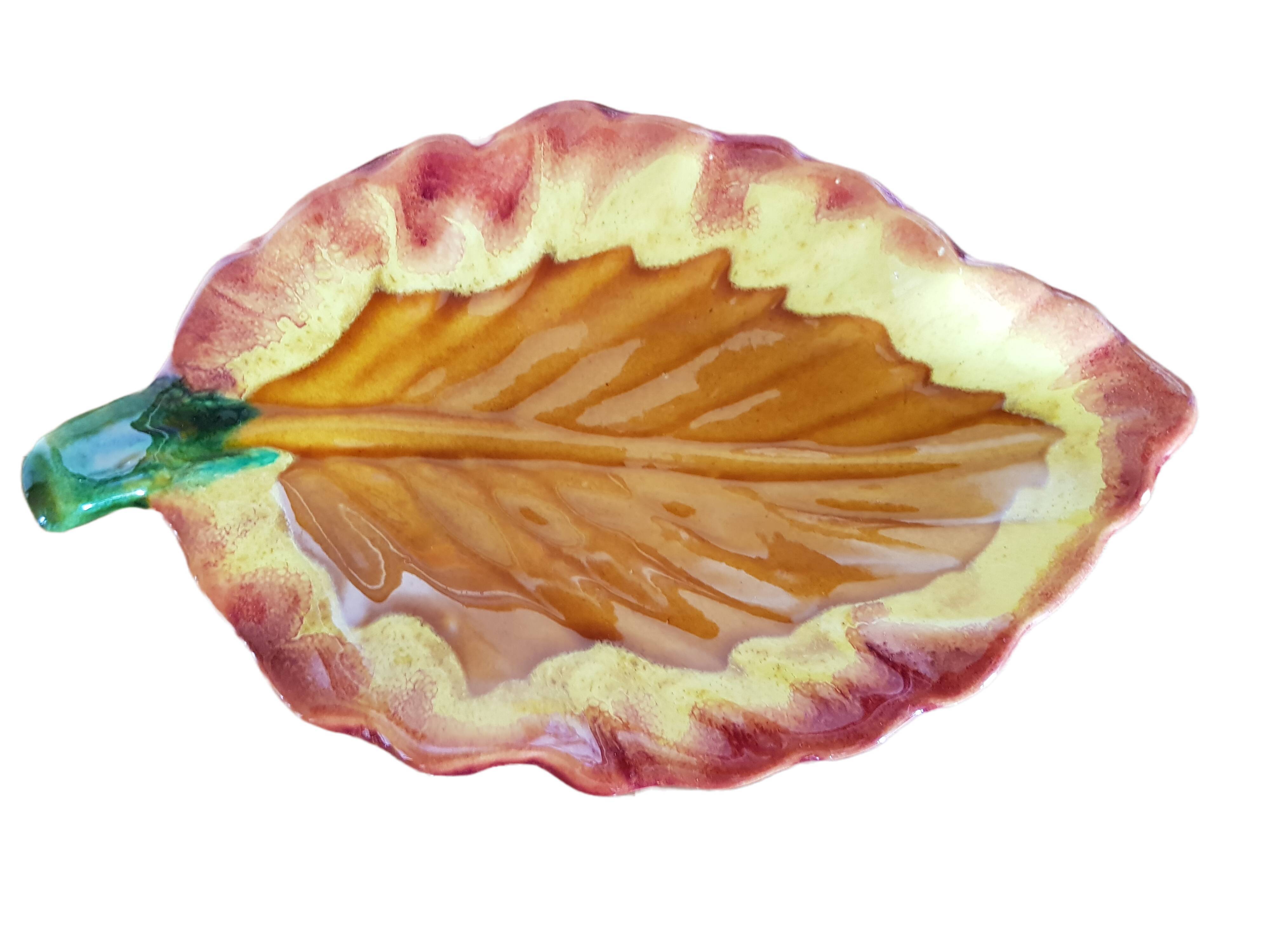 Plat coupe Vallauris en forme de feuille Vintage + couteau
