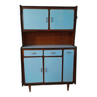 Buffet cuisine en formica et bois vintage bleu