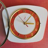 Vintage Formica clock silent trapeze wall pendulum "Jaz white orange"