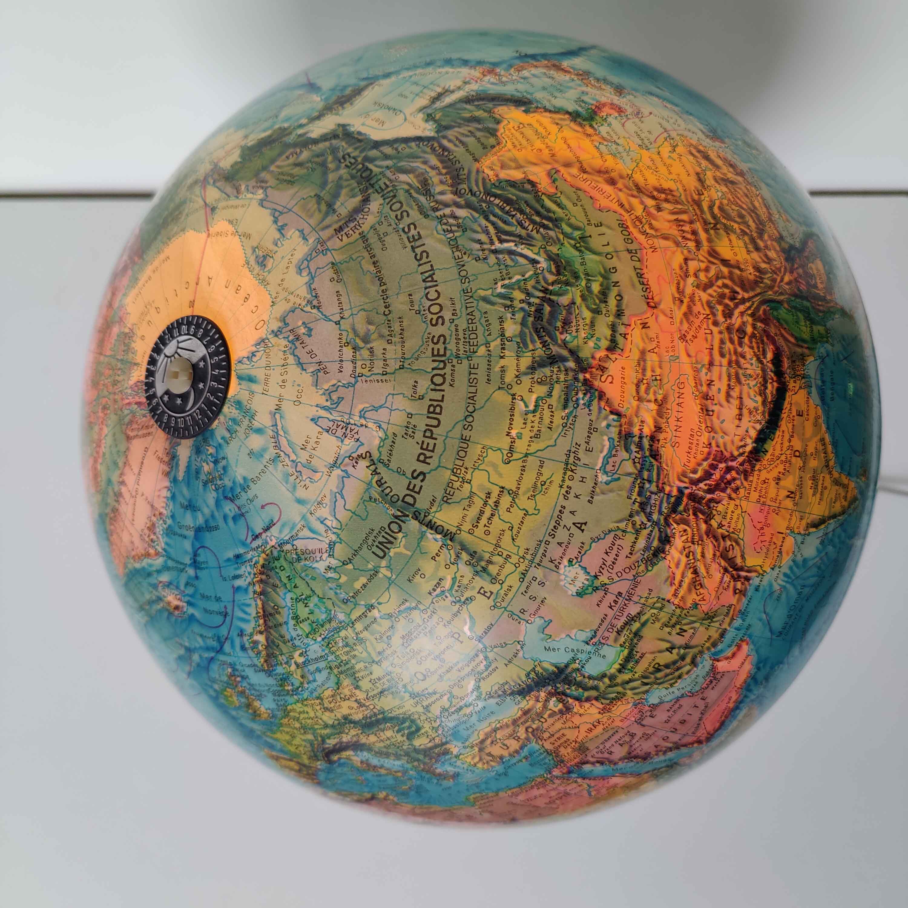 Vintage globe luminous world map Scan Globe Denmark 1973