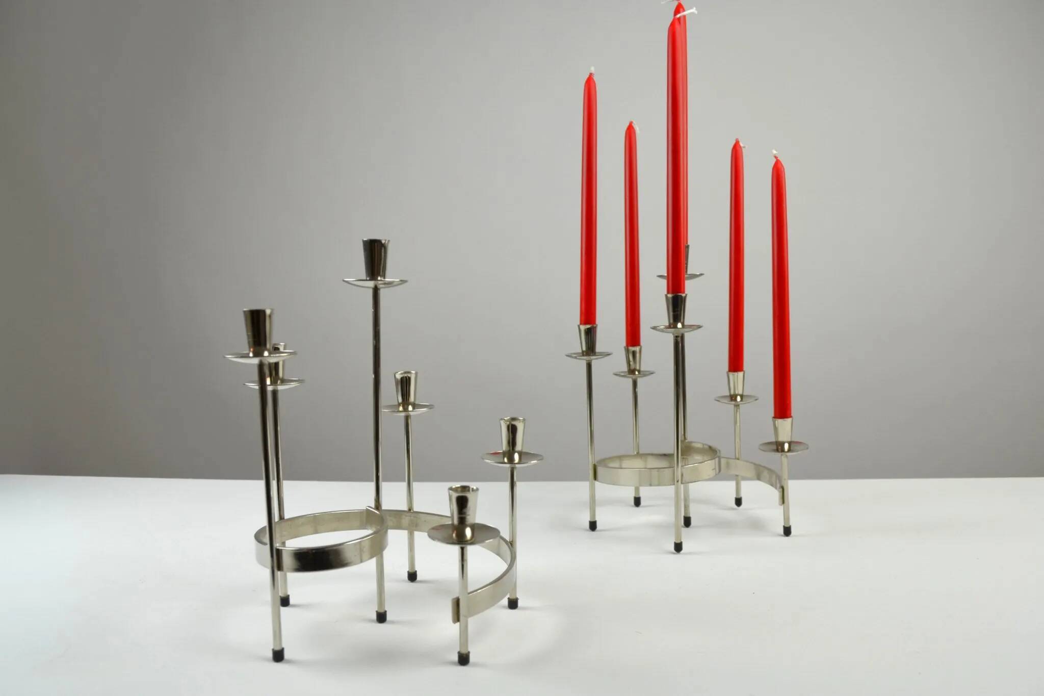Pair of White Metal “Spiral” Candle holders by Gunnar Ander for Ystad-Metall, Sweden, 1960s