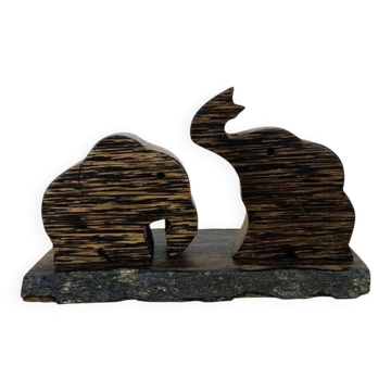 Salière et poivrier éléphants vintage en bois de palmier