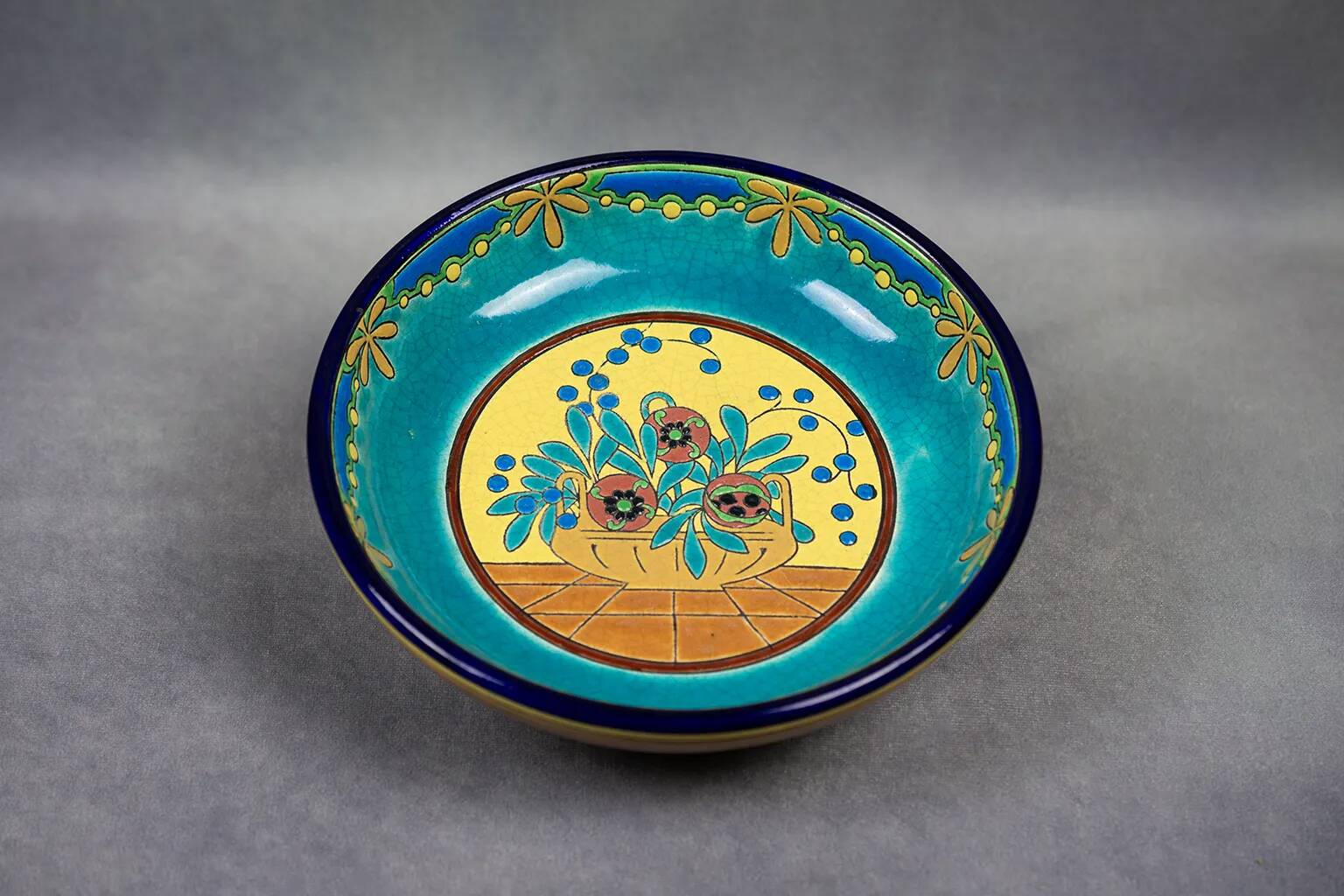 Longwy cloisonné enamel footed bowl – Art Deco floral decoration