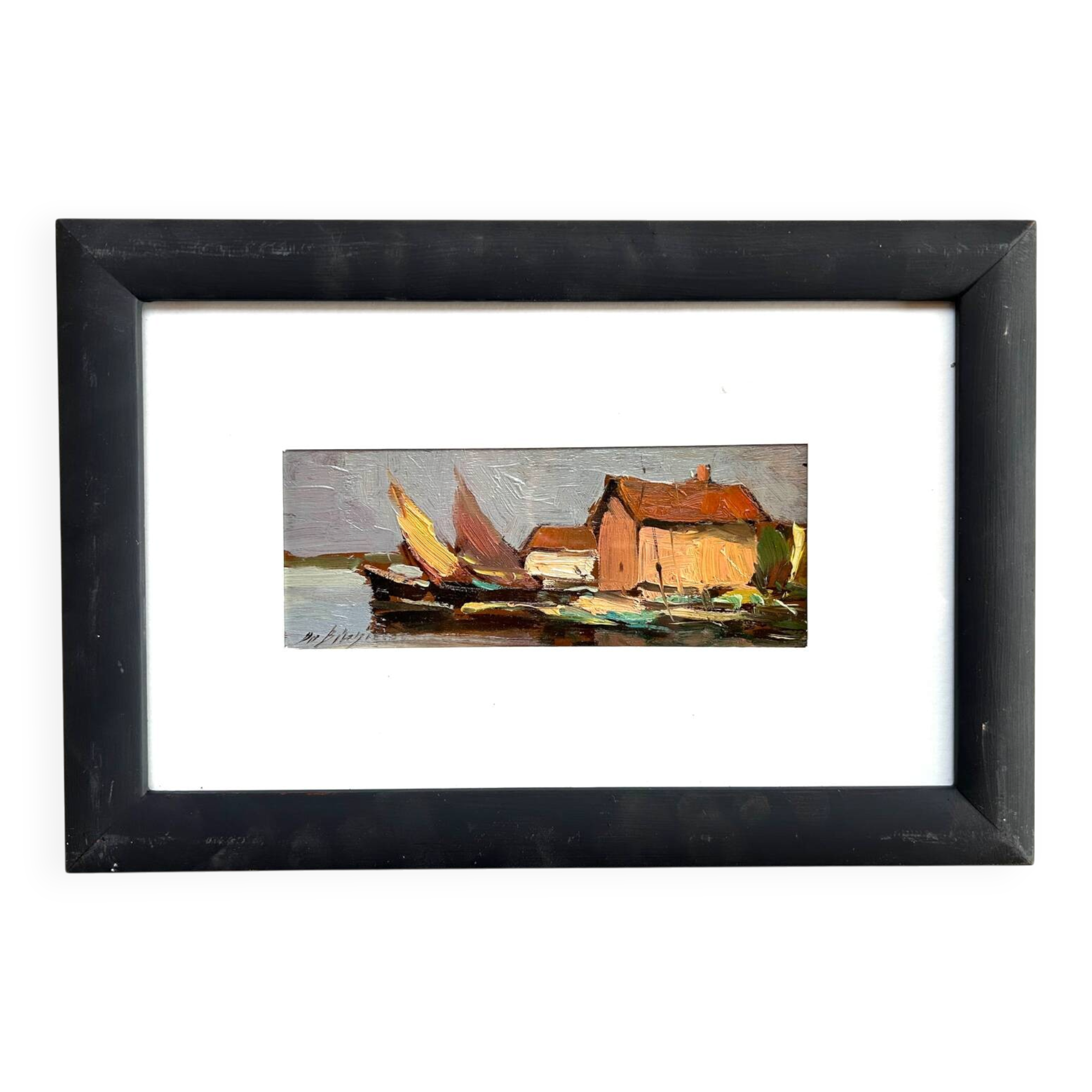 Marina Italian, oil on panel, Gm Bilargi, 20th century