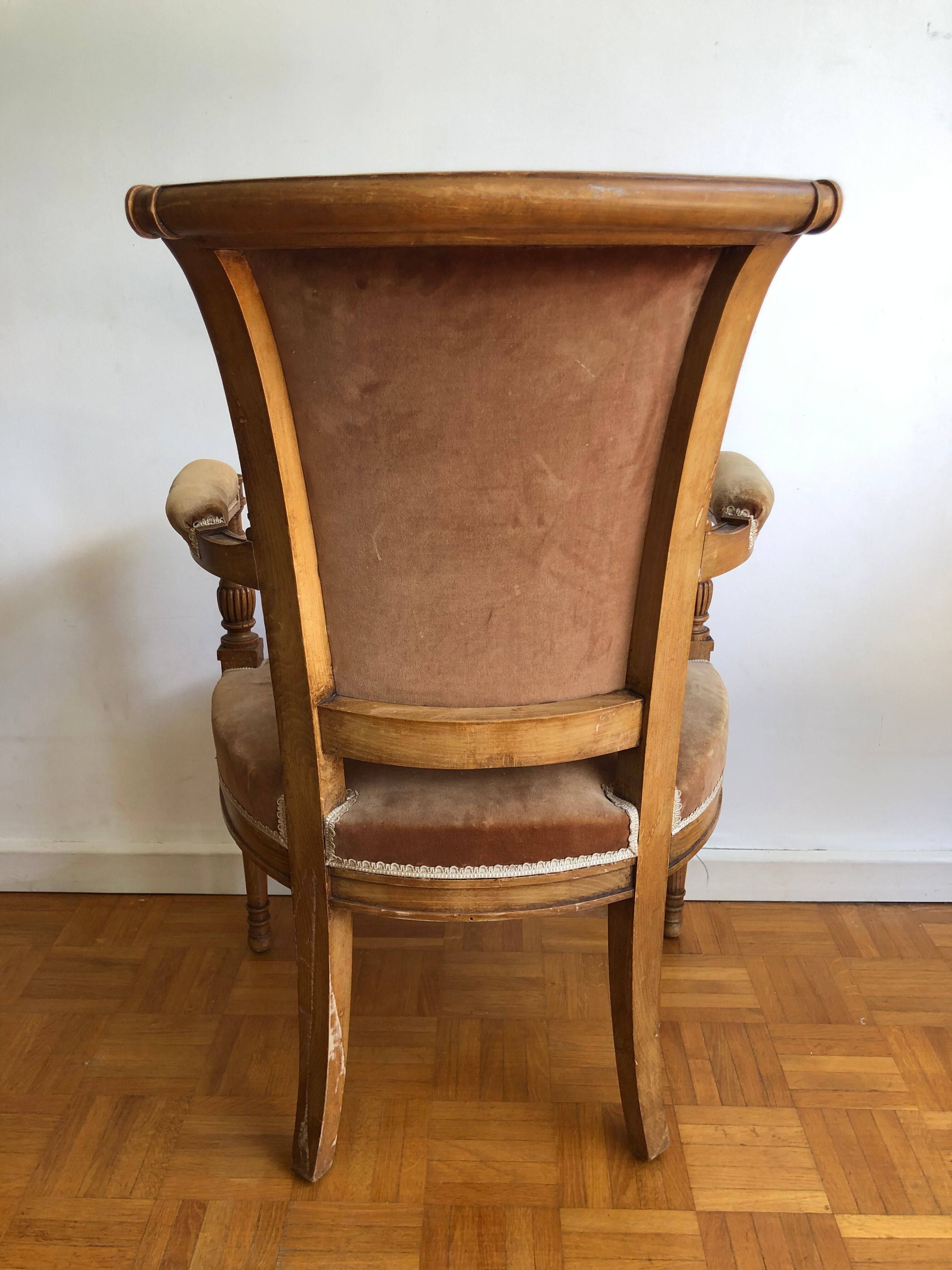 Fauteuil style directoire velours marron