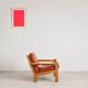 Brutalist armchair in oak and leather by Tage Poulsen, Denmark, 1970s.