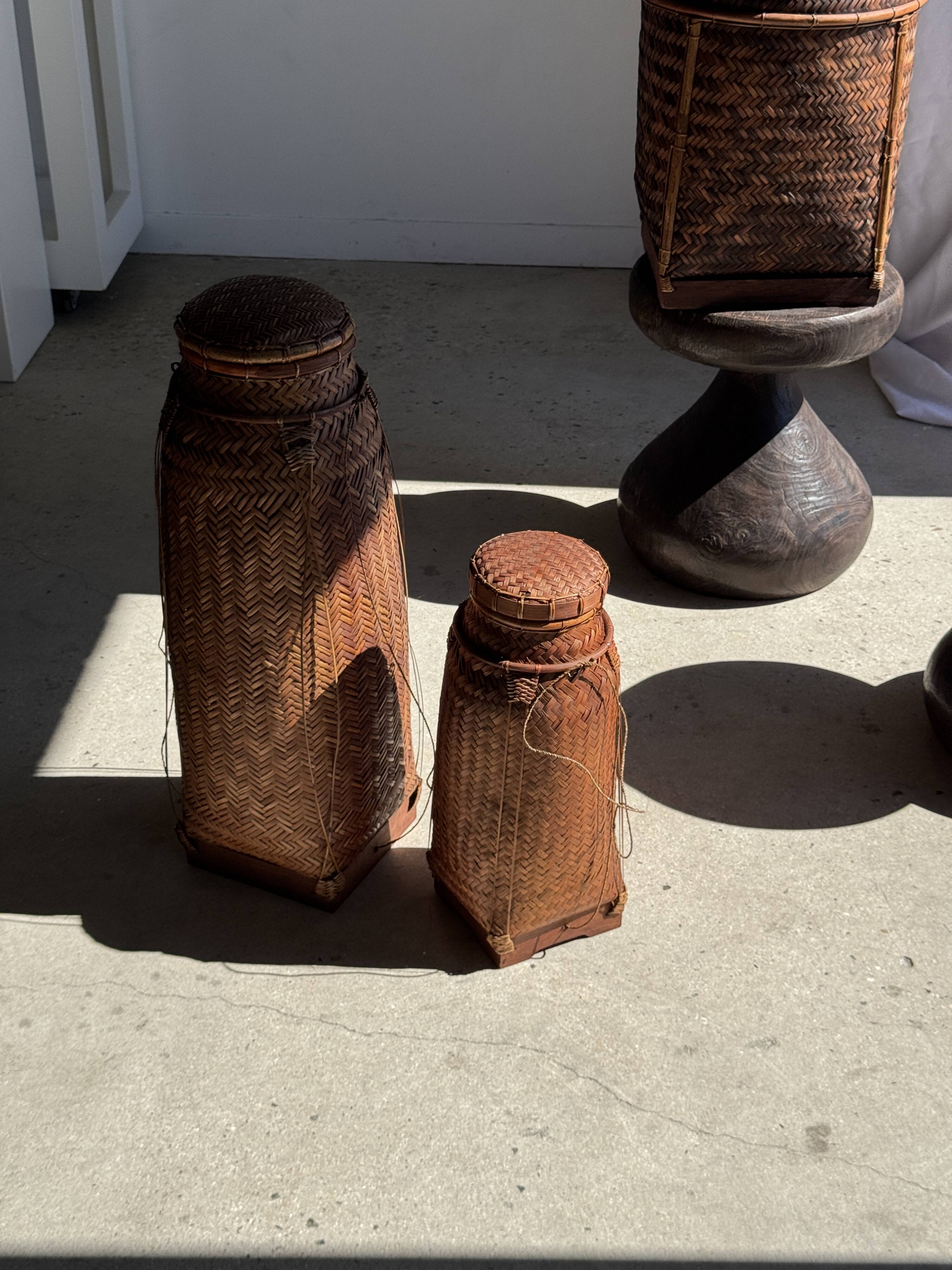 Small traditional Balinese basket with cords H47 D19 0.5kg