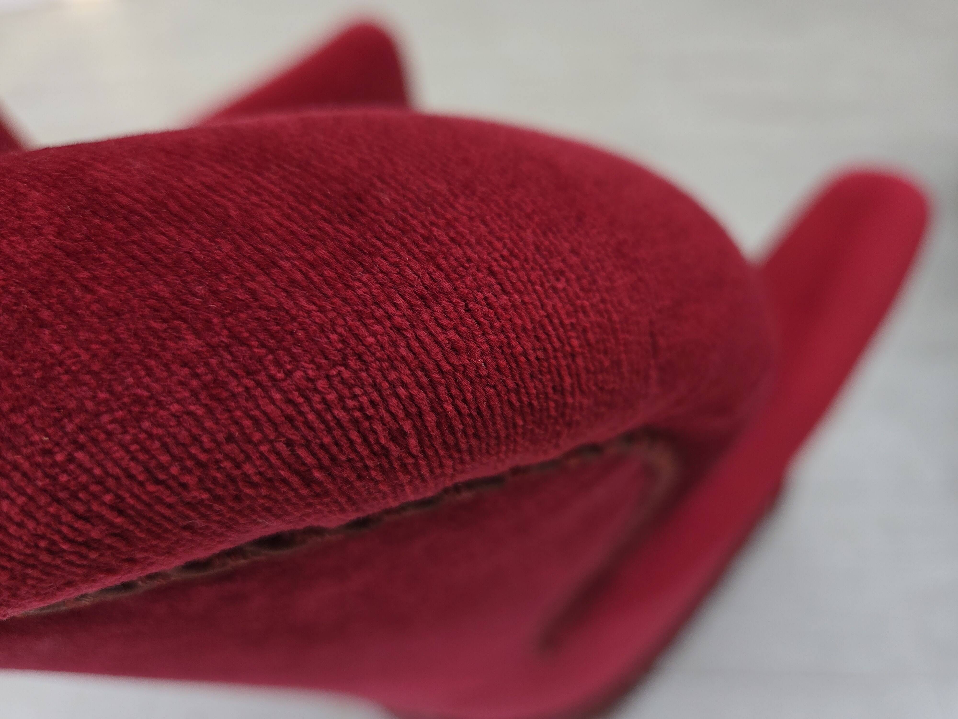 1970s, Danish armchair, cherry-red furniture velour, oak wood legs.