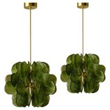 Midmodern Style Italian Brass Pendant Lamp with Bright Green Murano Glass Slabs