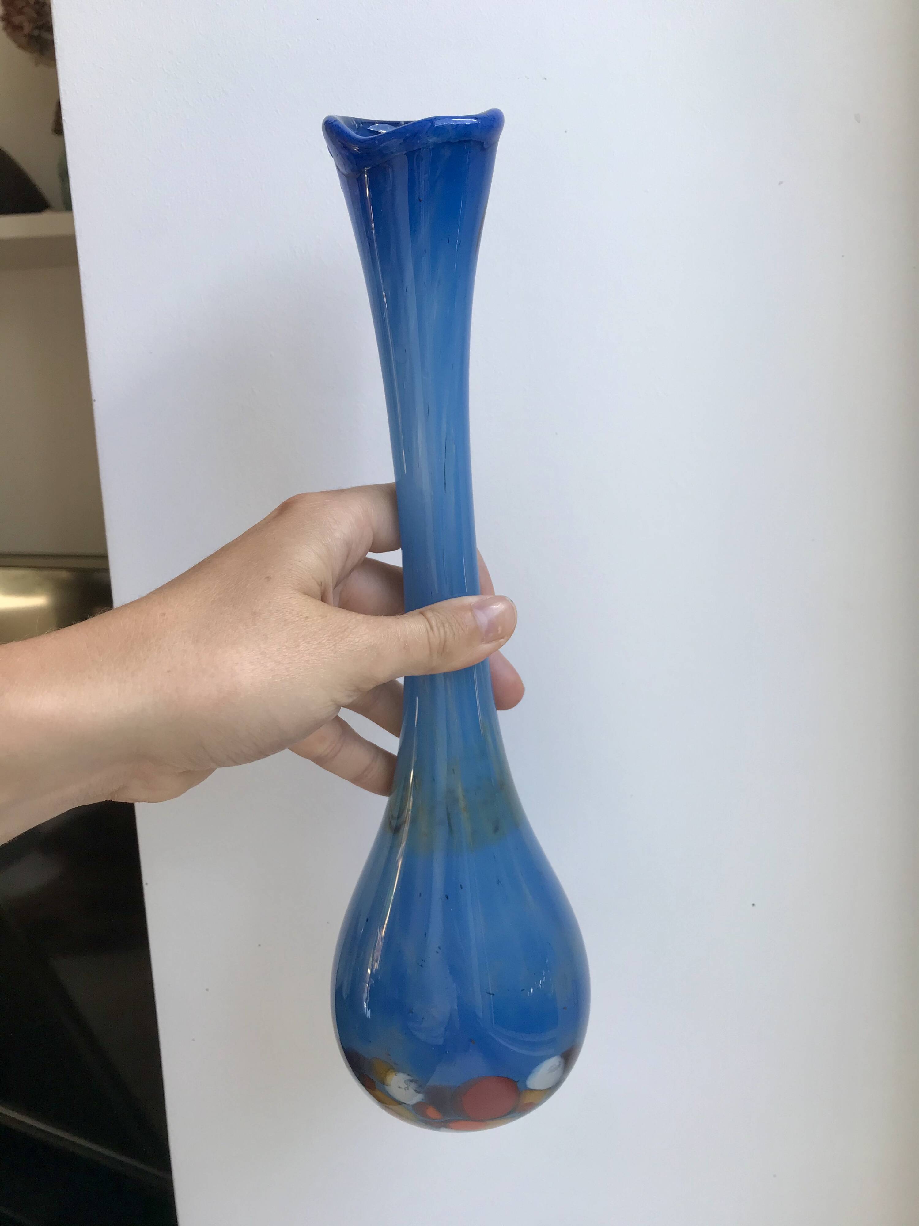 Colorful blue Murano blown glass vase 60s-70s
