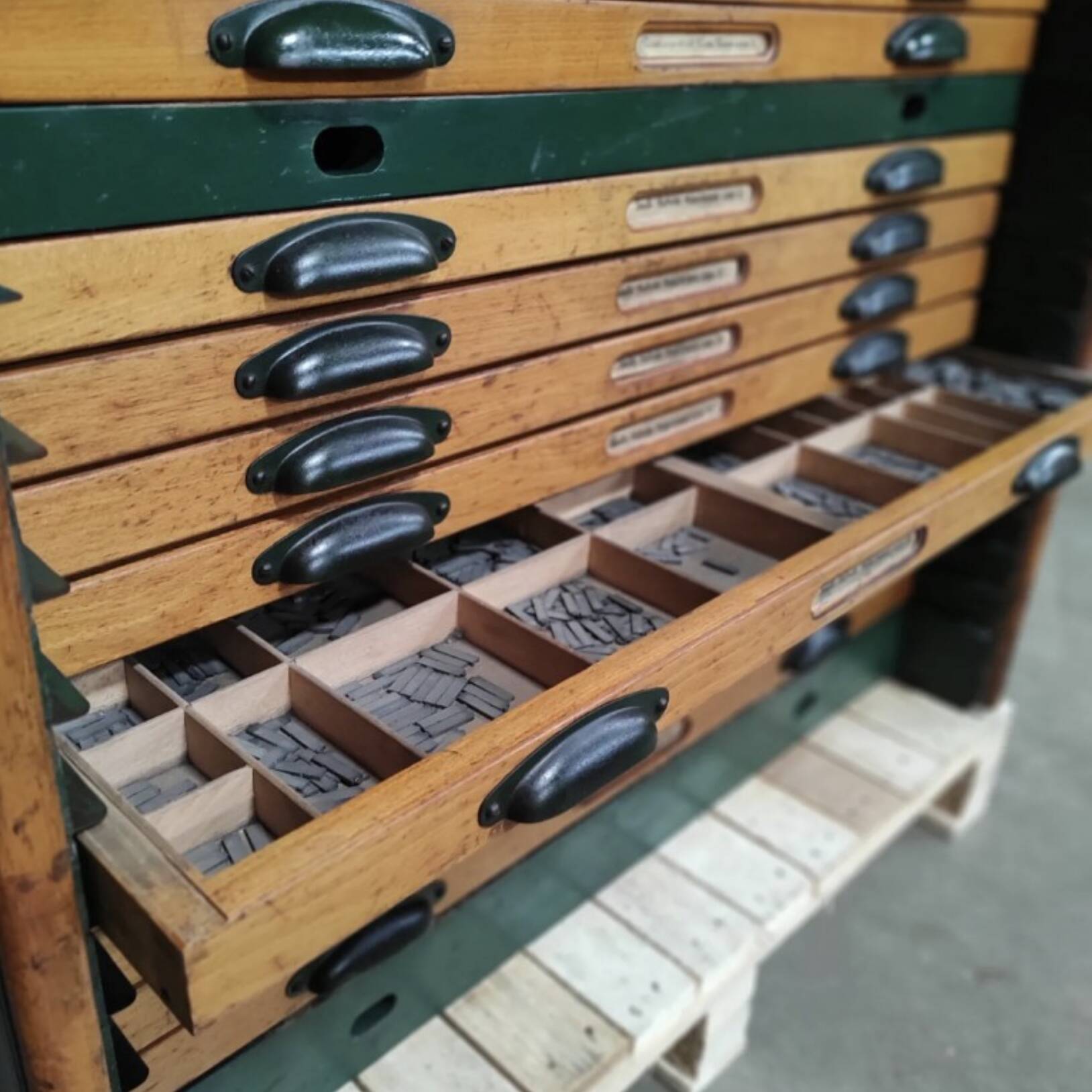 Vintage Printer’s Type Cabinet | Industrial Storage | Original Lead Letters