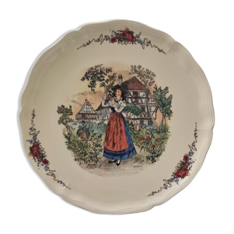 Large round serving dish earthenware Sarreguemines - OBERNAI - H. LOUX