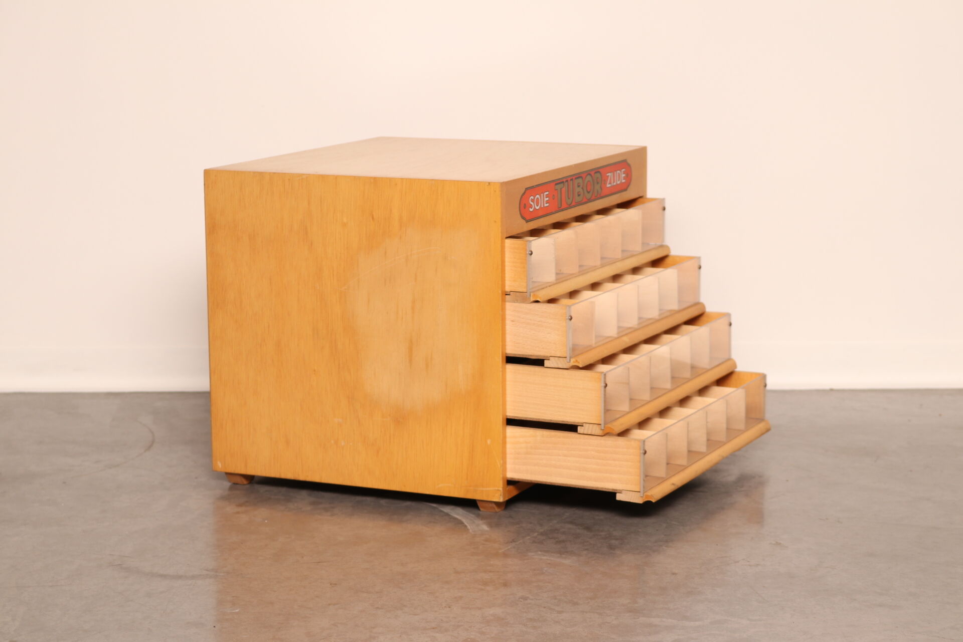 Haberdashery cabinet 'tubor tubca' by porey & fils - belgium 1950's