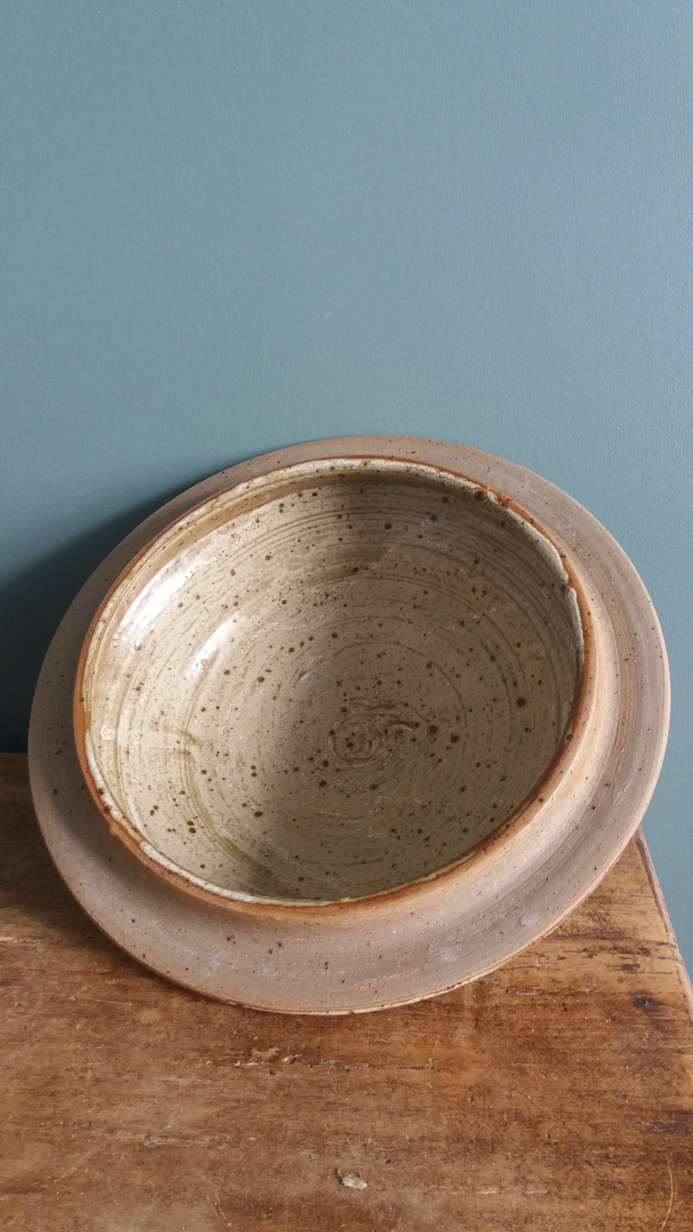 Soup tureen, vegetable dish in Puisaye stoneware signed by Jean-Pierre Prud’homme.