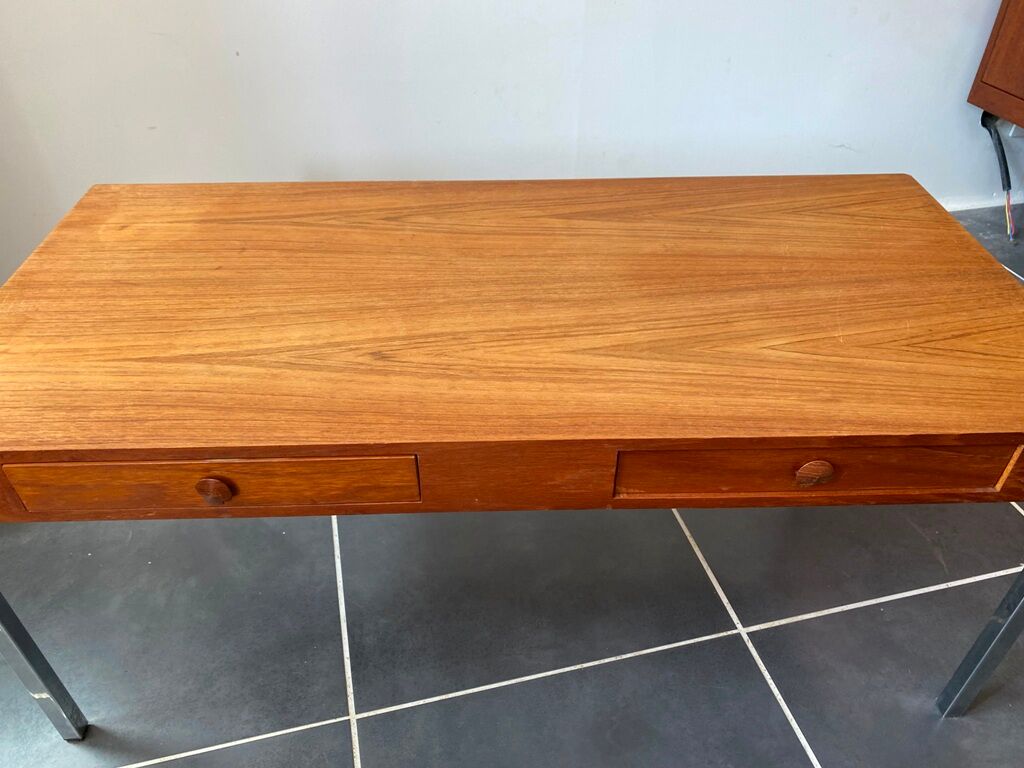 Table basse teck scandinave pieds chromés vintage 1960