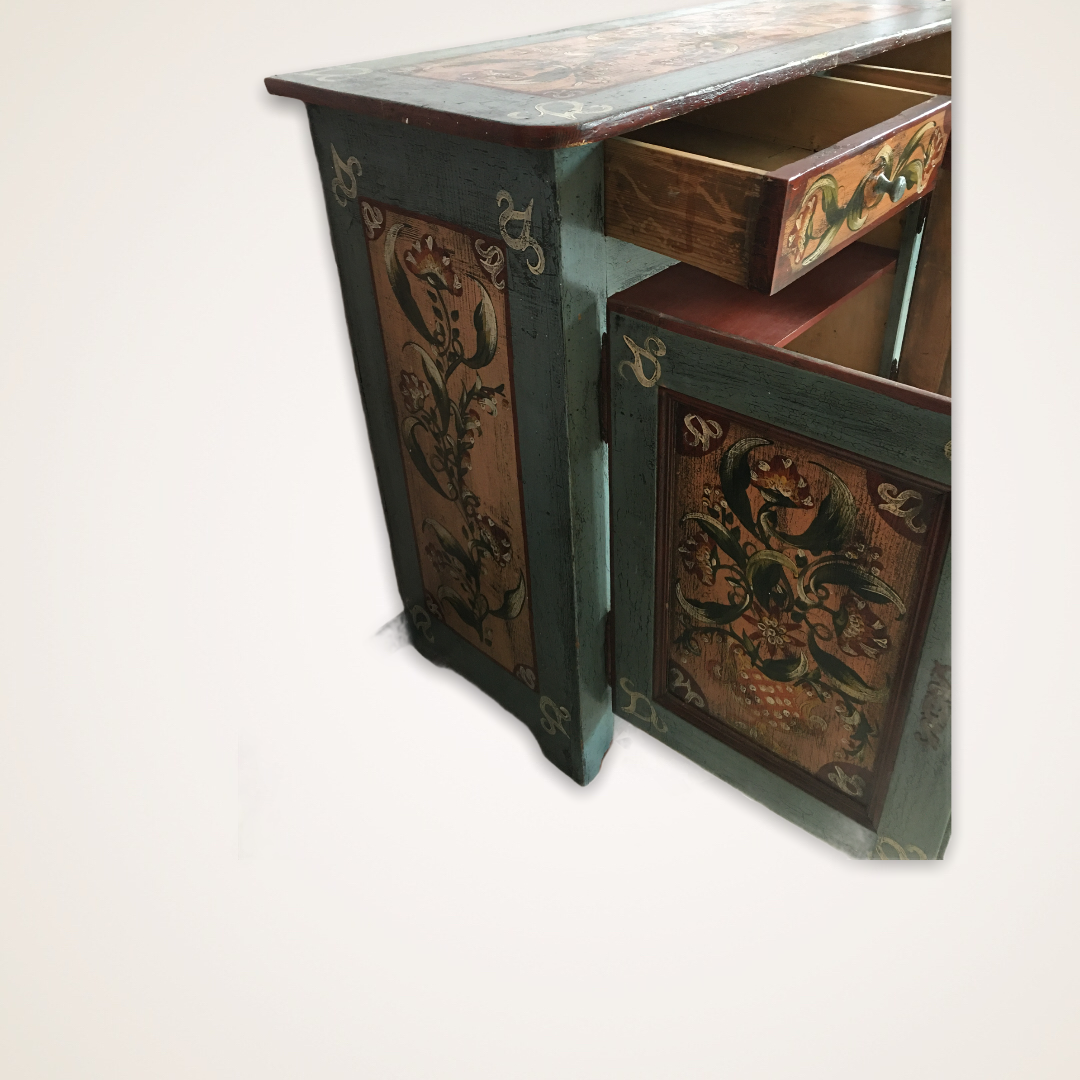 Parisian buffet with hand-painted patterns, 2 doors and 2 drawers.