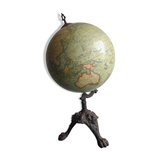 Globe terrestre l lebegue mappemonde pietement fonte 60cm paris xix