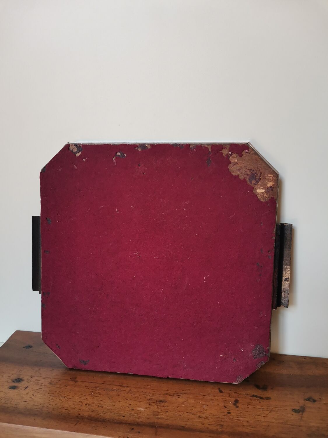 Vintage art deco top wood mirror, metal and mirror with geometric design lines