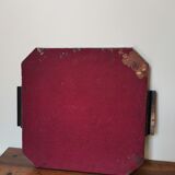 Vintage art deco top wood mirror, metal and mirror with geometric design lines