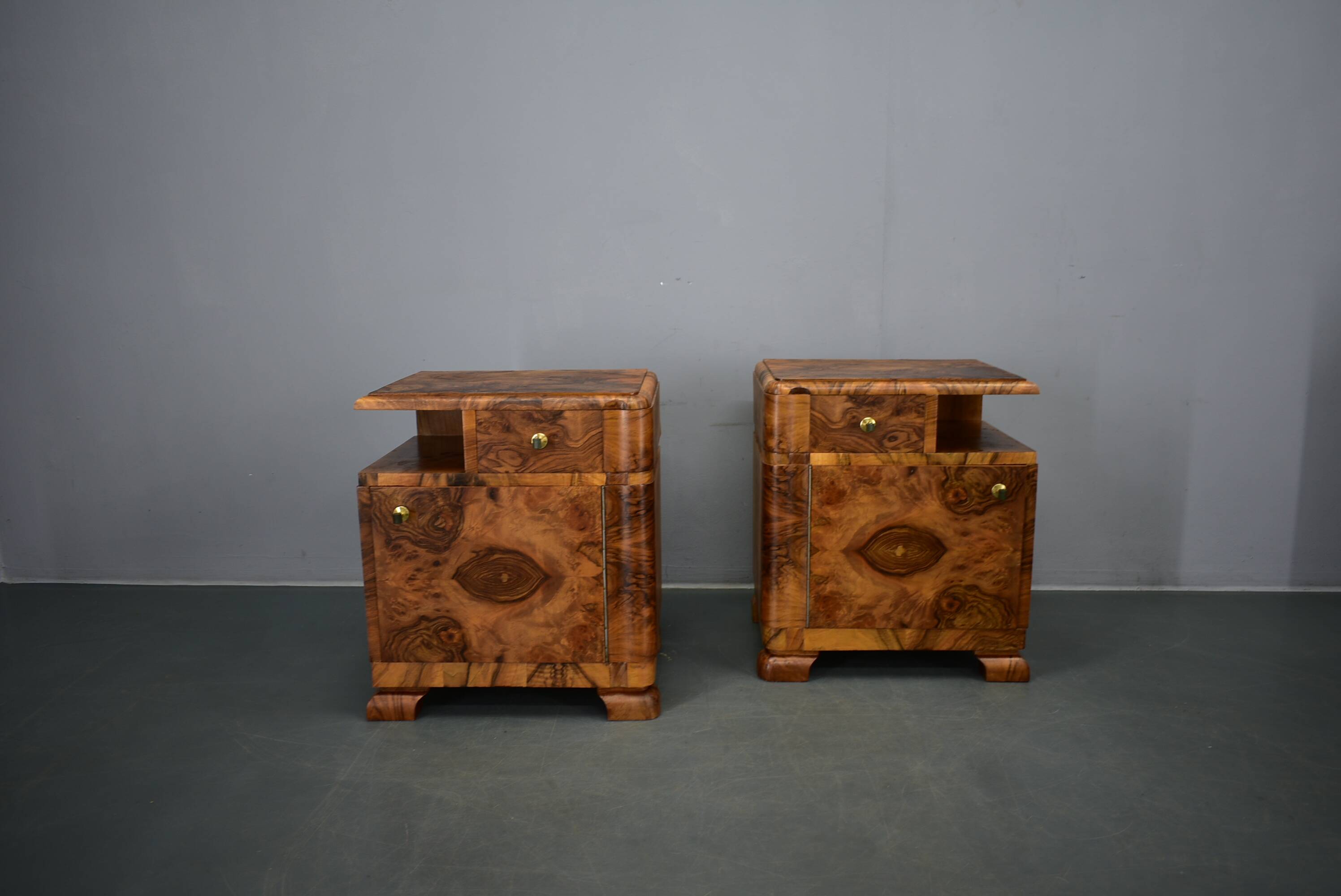 1935s pair of rare art deco bedside tables, Czechoslovakia