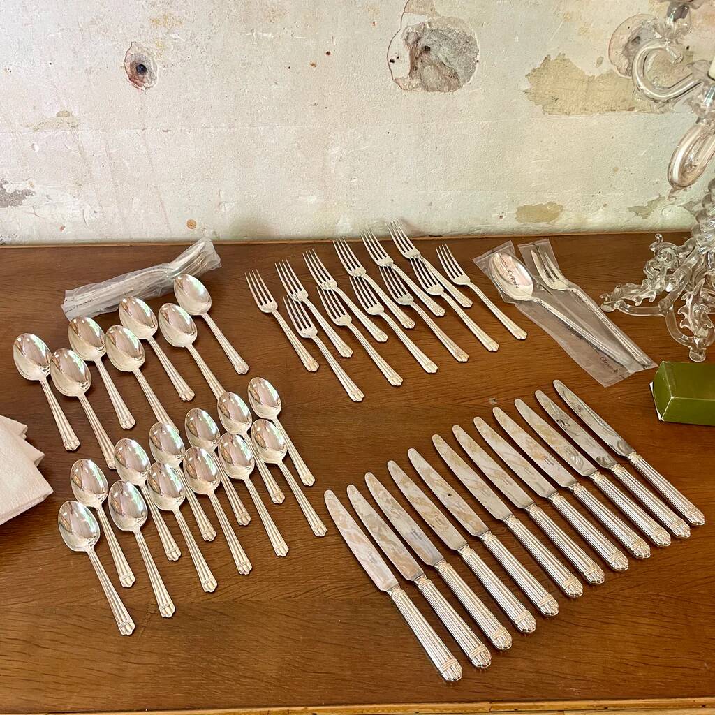 Silver-plated metal cutlery set Chrisofle model Aria, 50 pieces