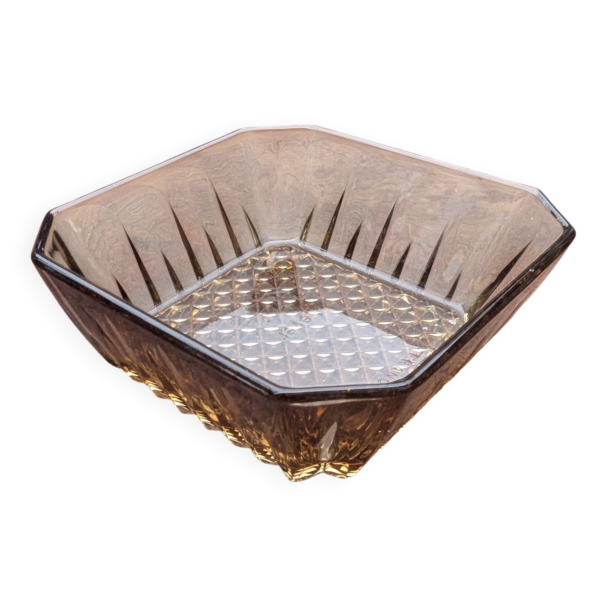 Set of 4 small square bowls - smoked glass - retro design - 70s / 80s