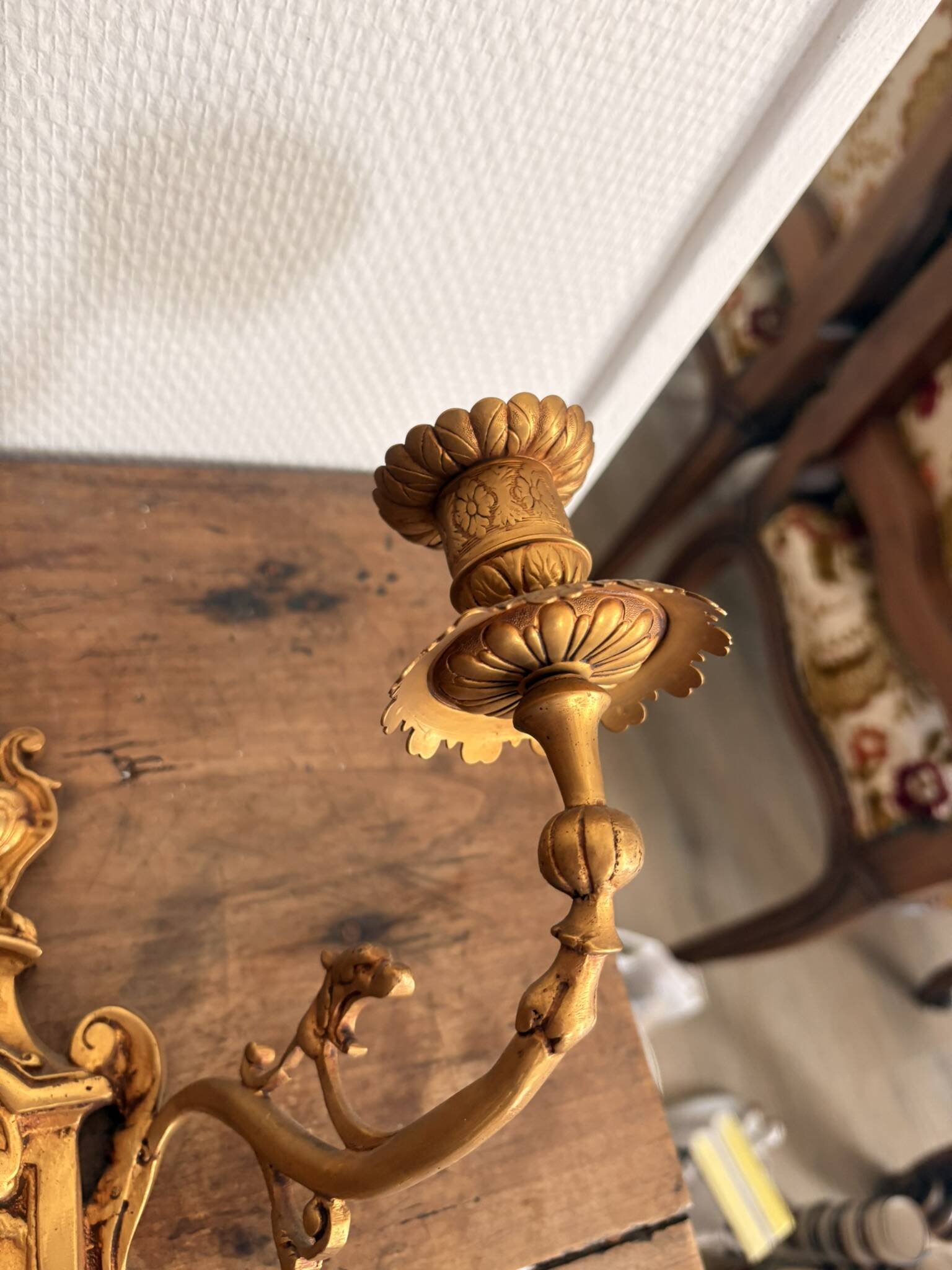 Pair of Gold Wall Sconces in Louis XVI Style from the Napoleonic III Era, Apolon, 19th Century