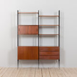 Italian mid century 2 bay teak wall unit free standing, 1960s