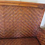 Two-seater banquette in woven rattan, wood and bamboo, 1980s.